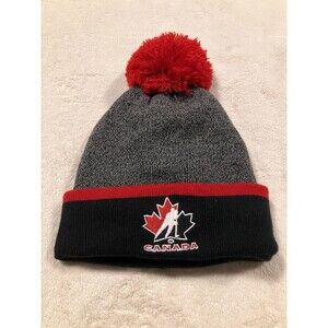 Men's Gertex Black Hockey Canada Core Primary Logo Cuffed Knit Hat With Pom